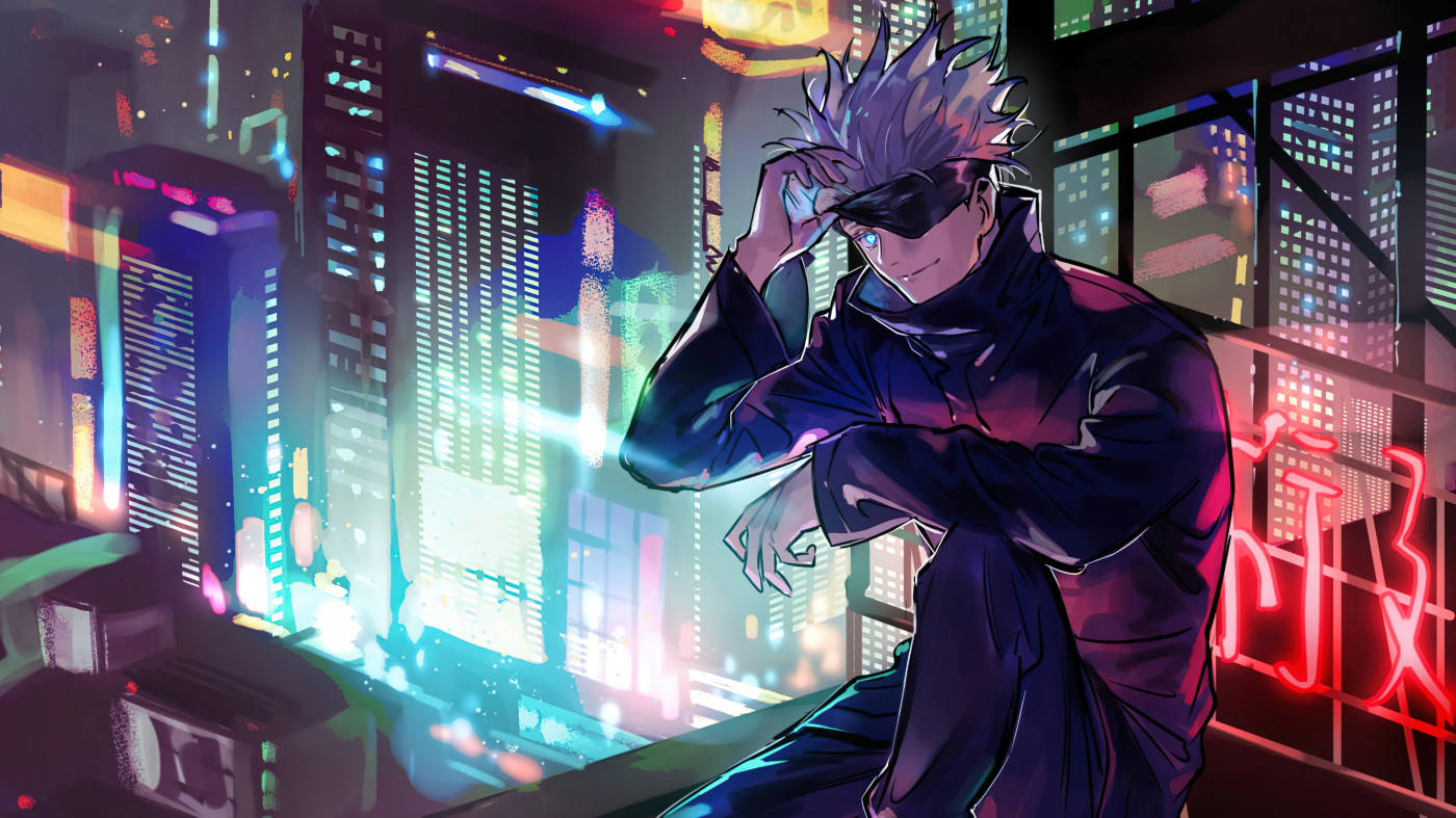 A Character In A Black Jacket Sitting On A Rooftop Background