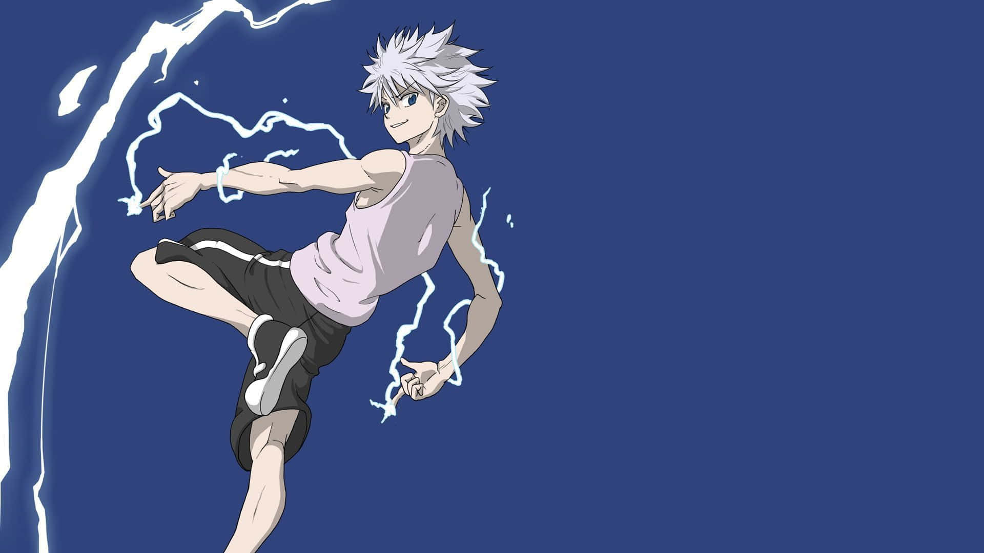A Character In An Anime Jumping Over A Blue Background