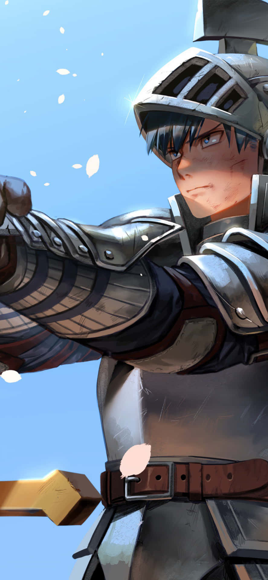 A Character In Armor Is Holding A Sword Background