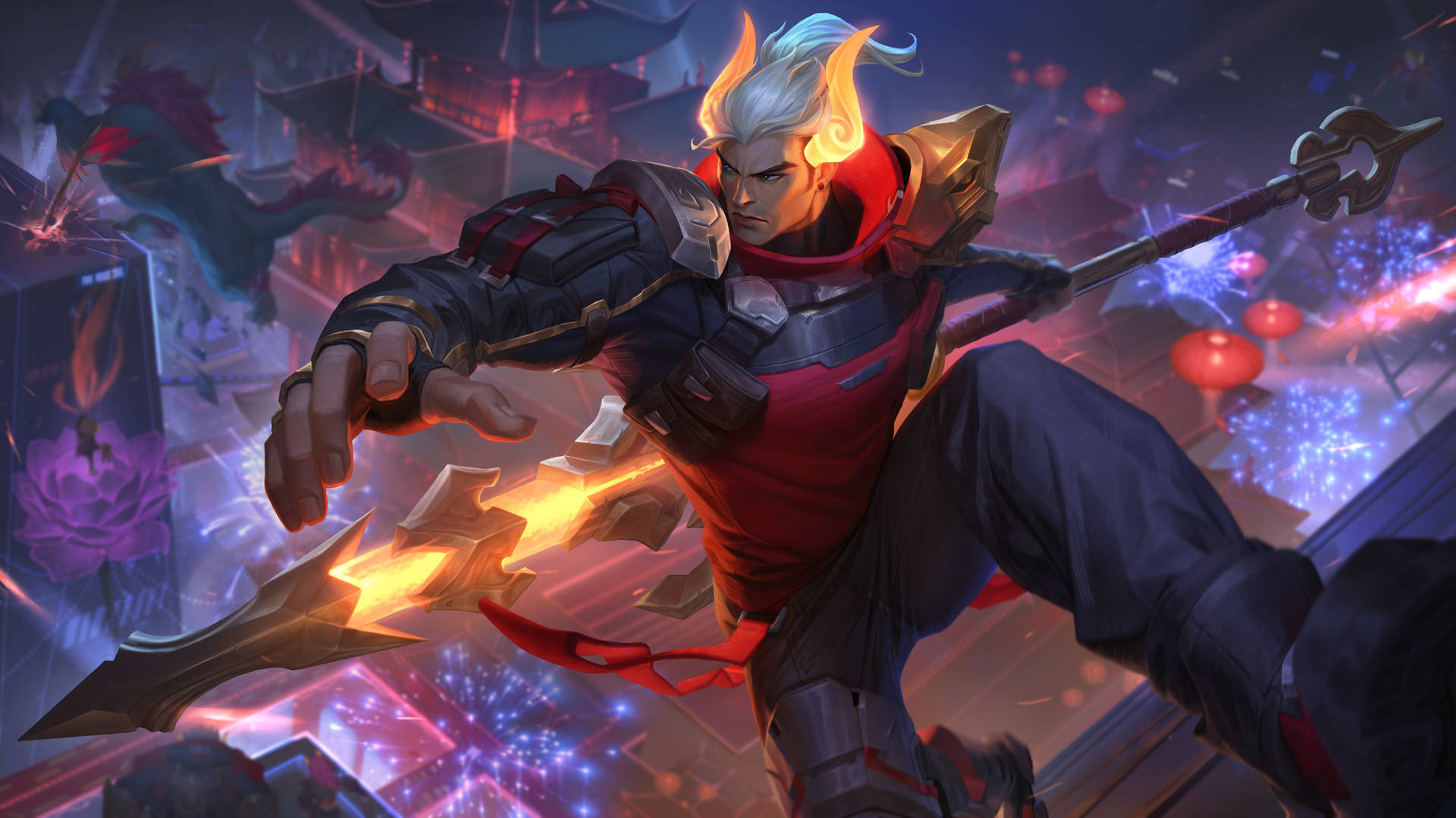 A Character In League Of Legends With A Sword Background