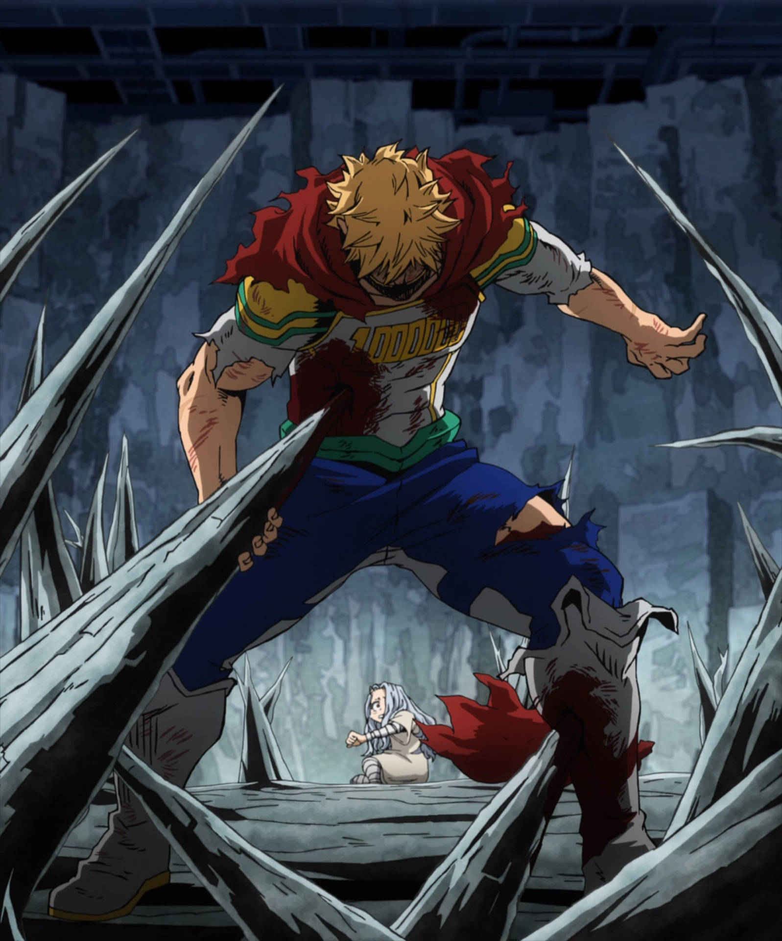 A Character Is Fighting In A Rocky Area Background