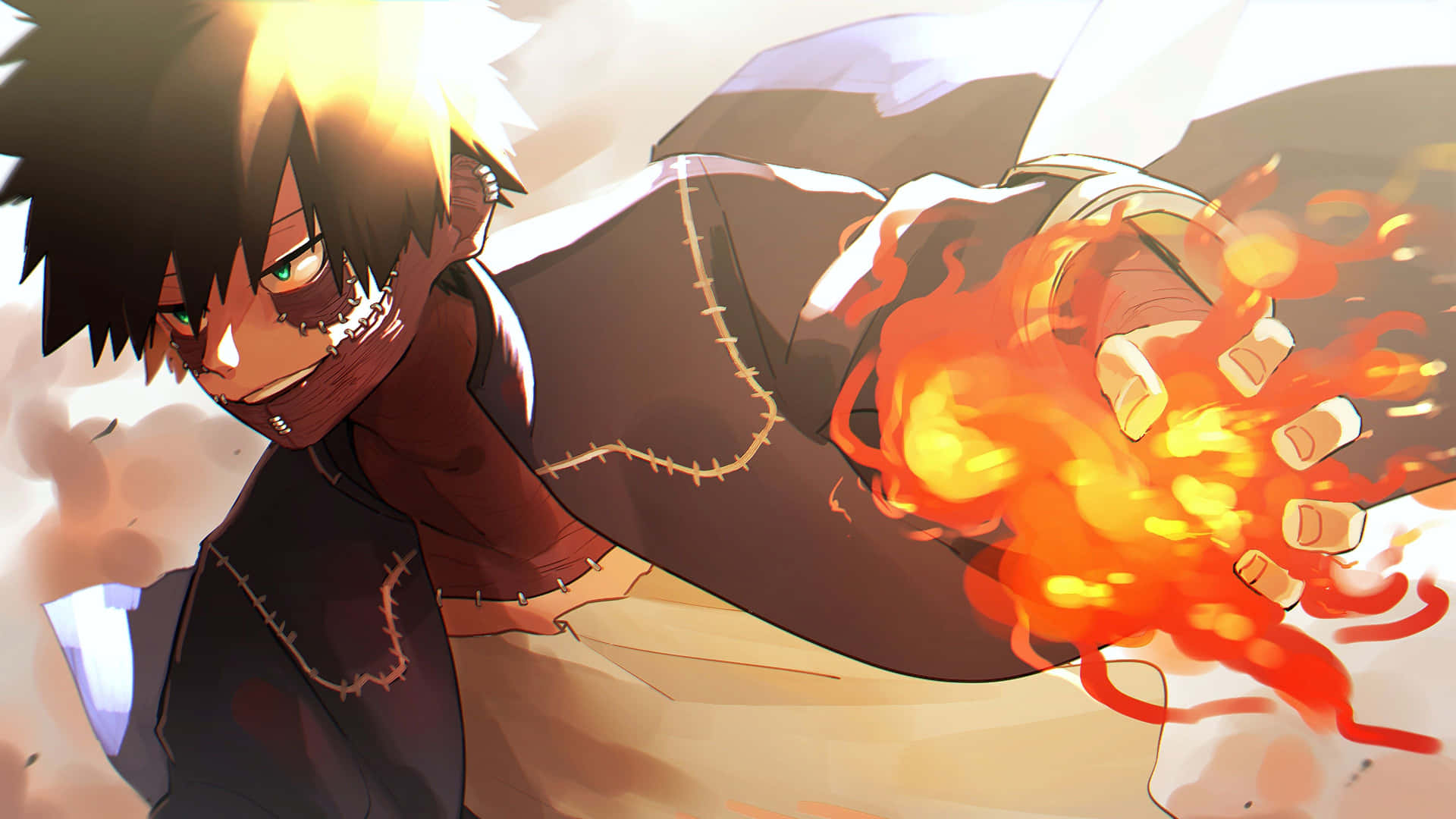 A Character With A Flame In His Hand Background