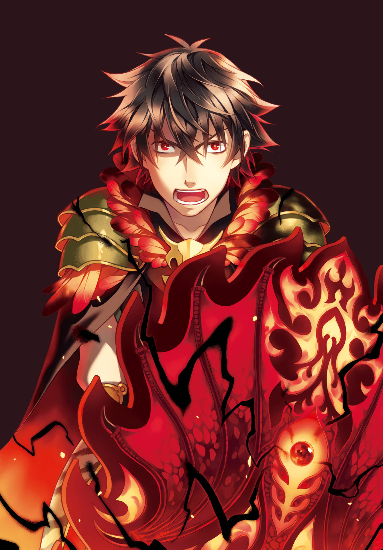 A Character With A Red Dragon And A Sword Background