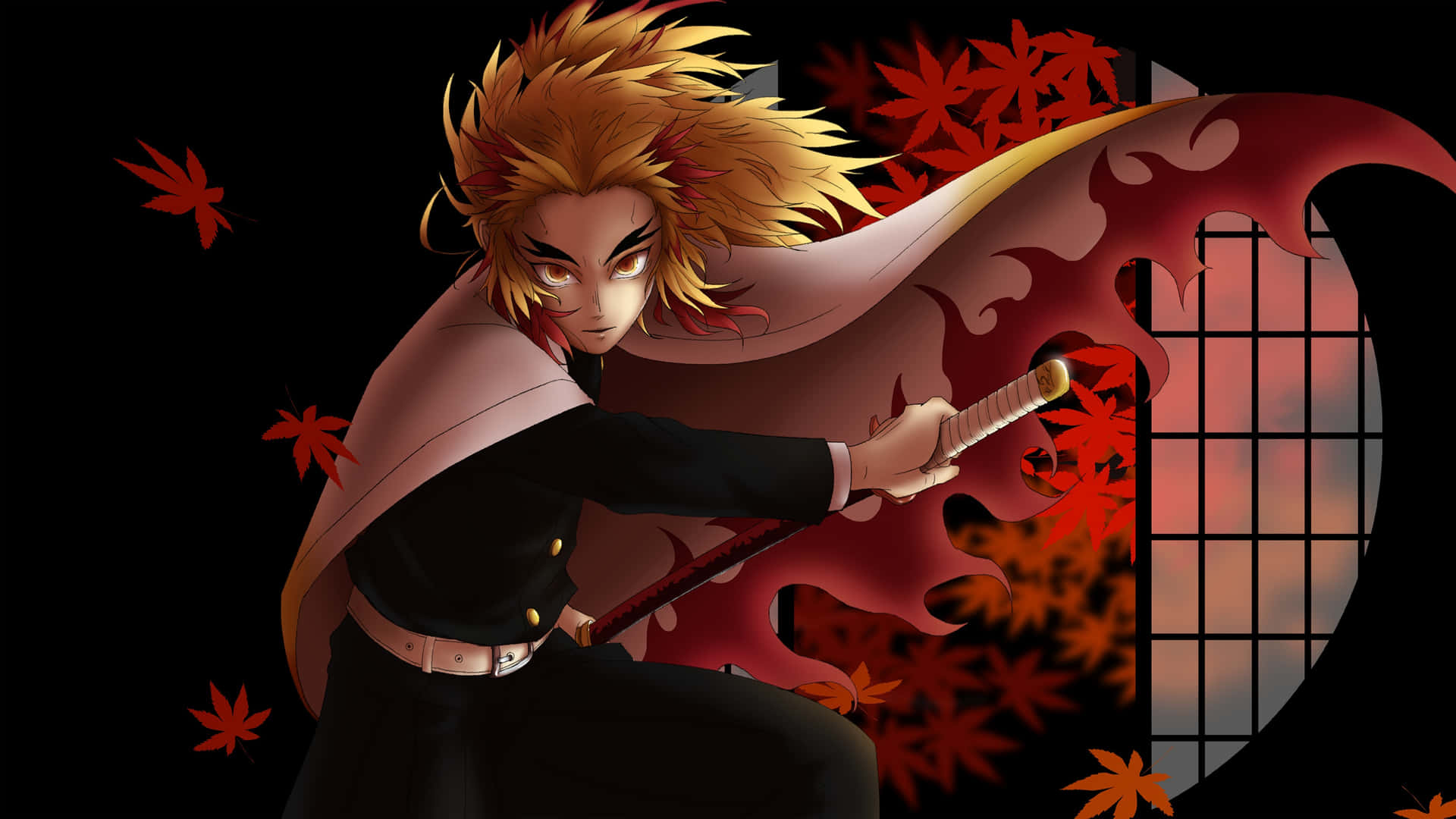 A Character With A Sword And A Red Hair Background