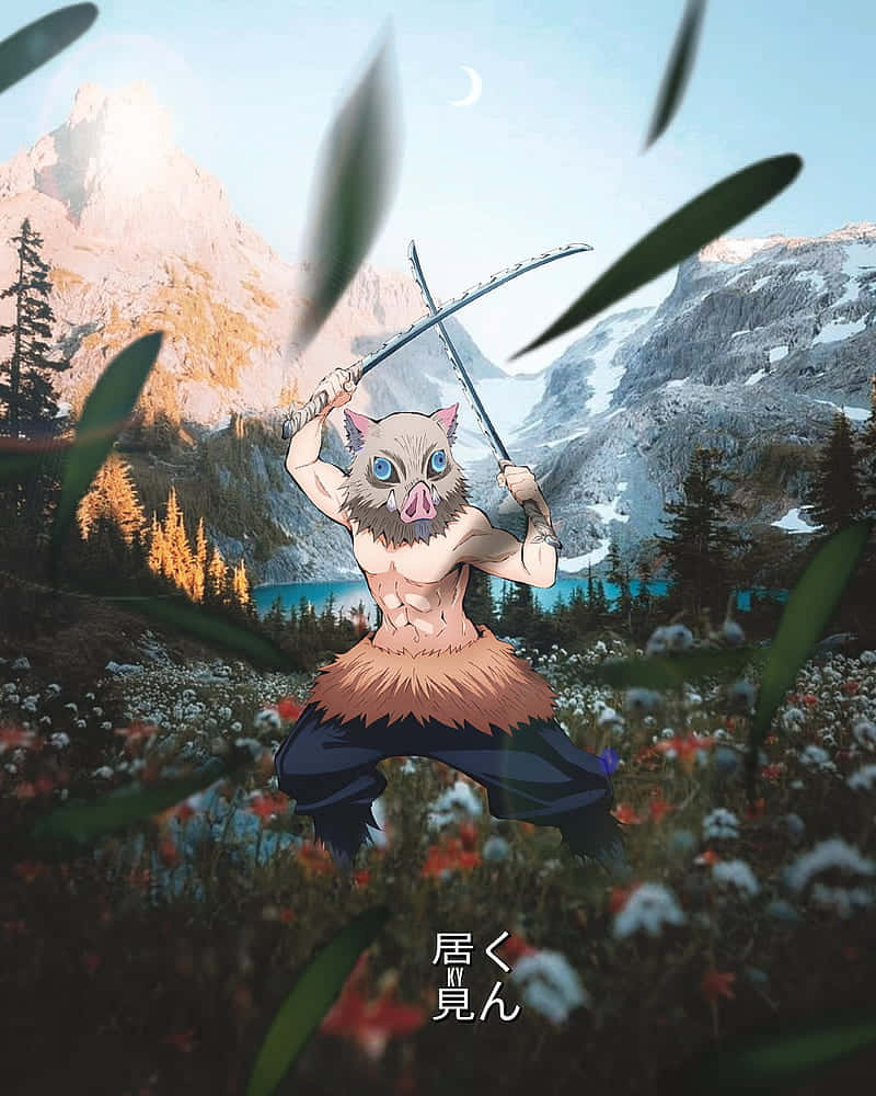 A Character With A Sword In The Middle Of A Field Background