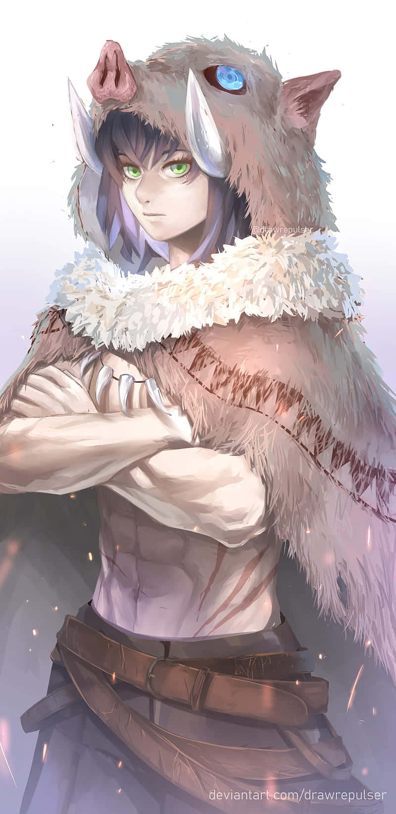 A Character With A Wolf Cloak And Blue Eyes Background