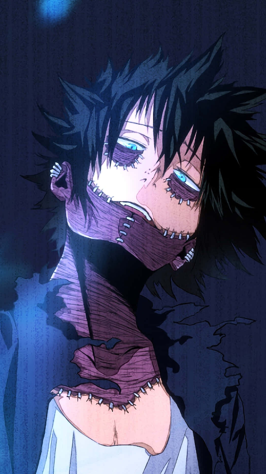 A Character With Black Hair And Blue Eyes Background