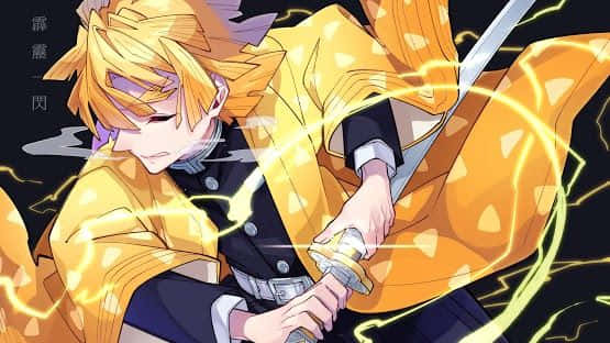 A Character With Blonde Hair Holding A Sword Background