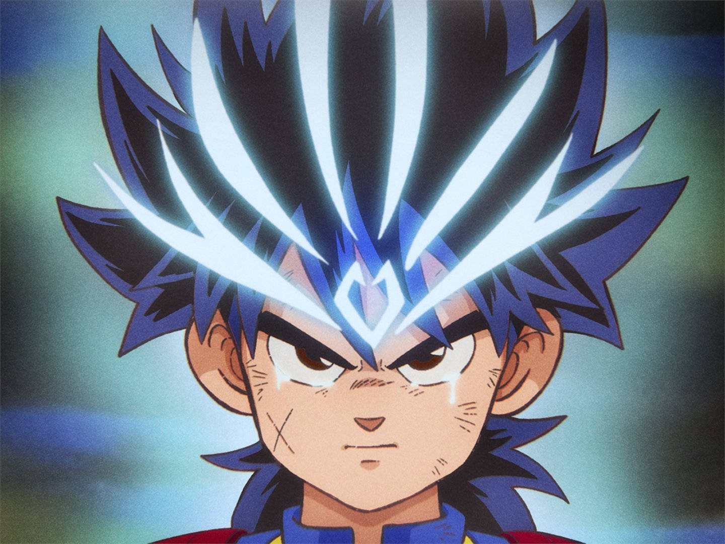 A Character With Blue Hair And Blue Eyes Background