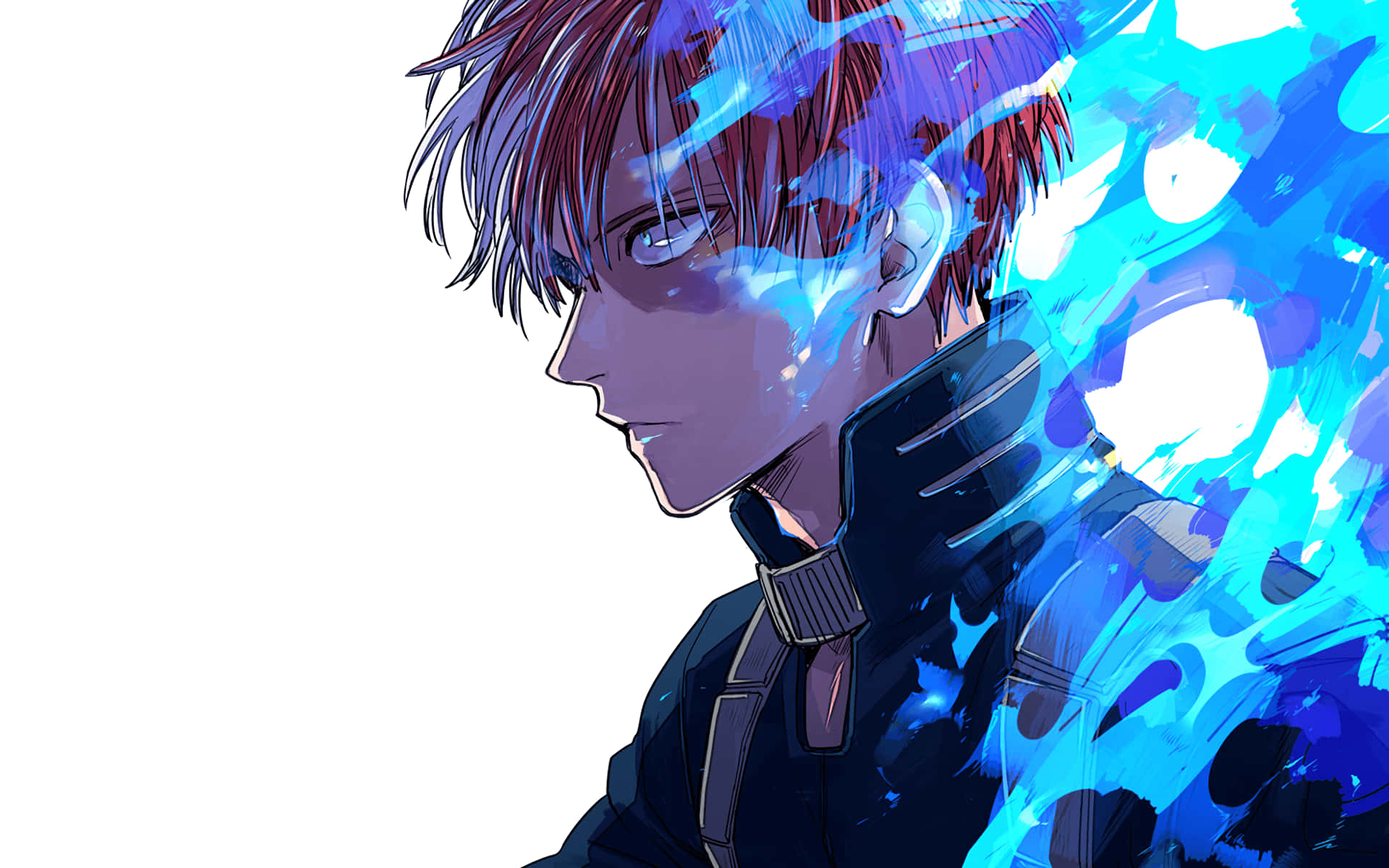 A Character With Blue Hair And Blue Flames Background