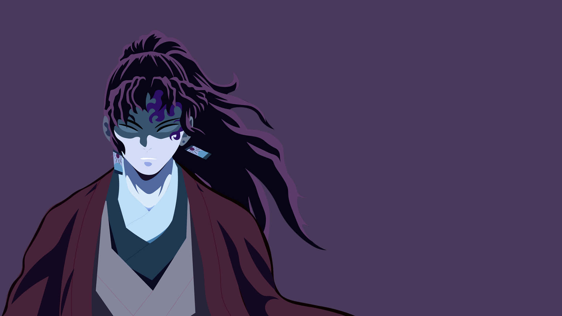 A Character With Long Hair And Purple Background Background