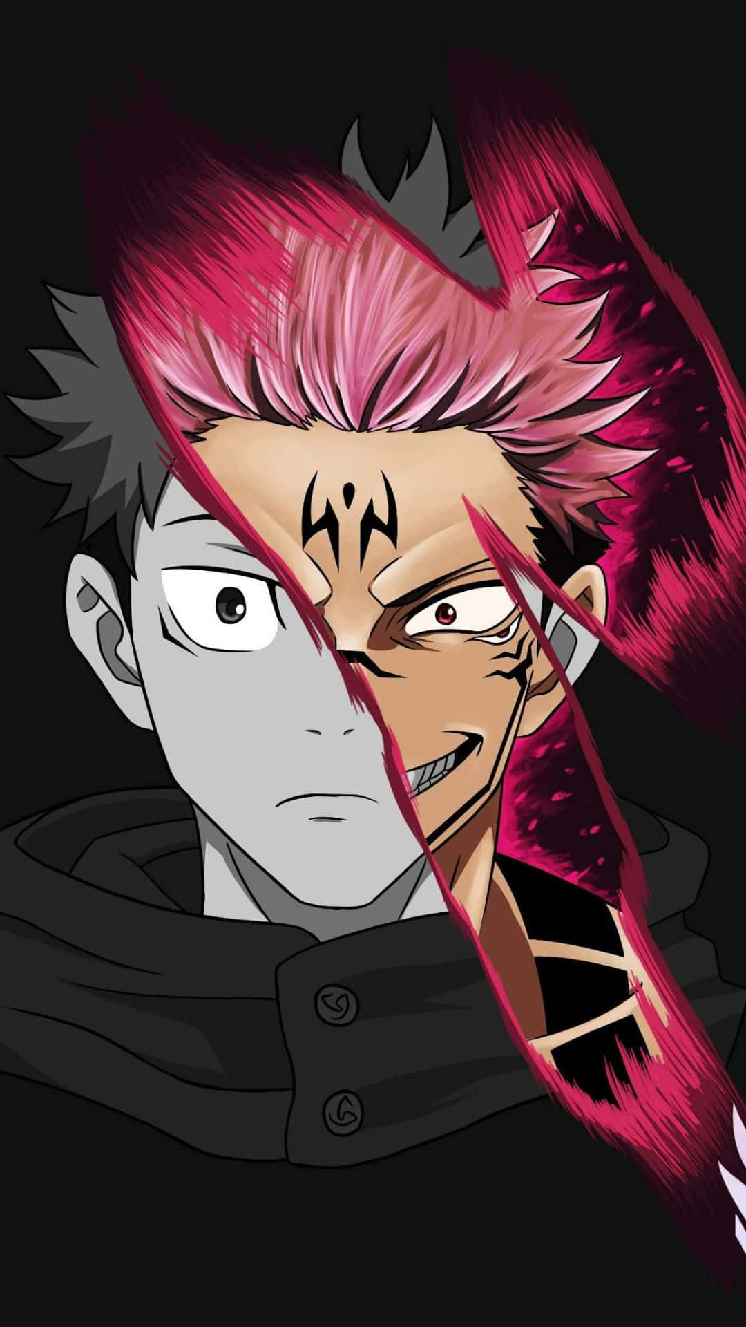 A Character With Pink Hair And A Black Background Background