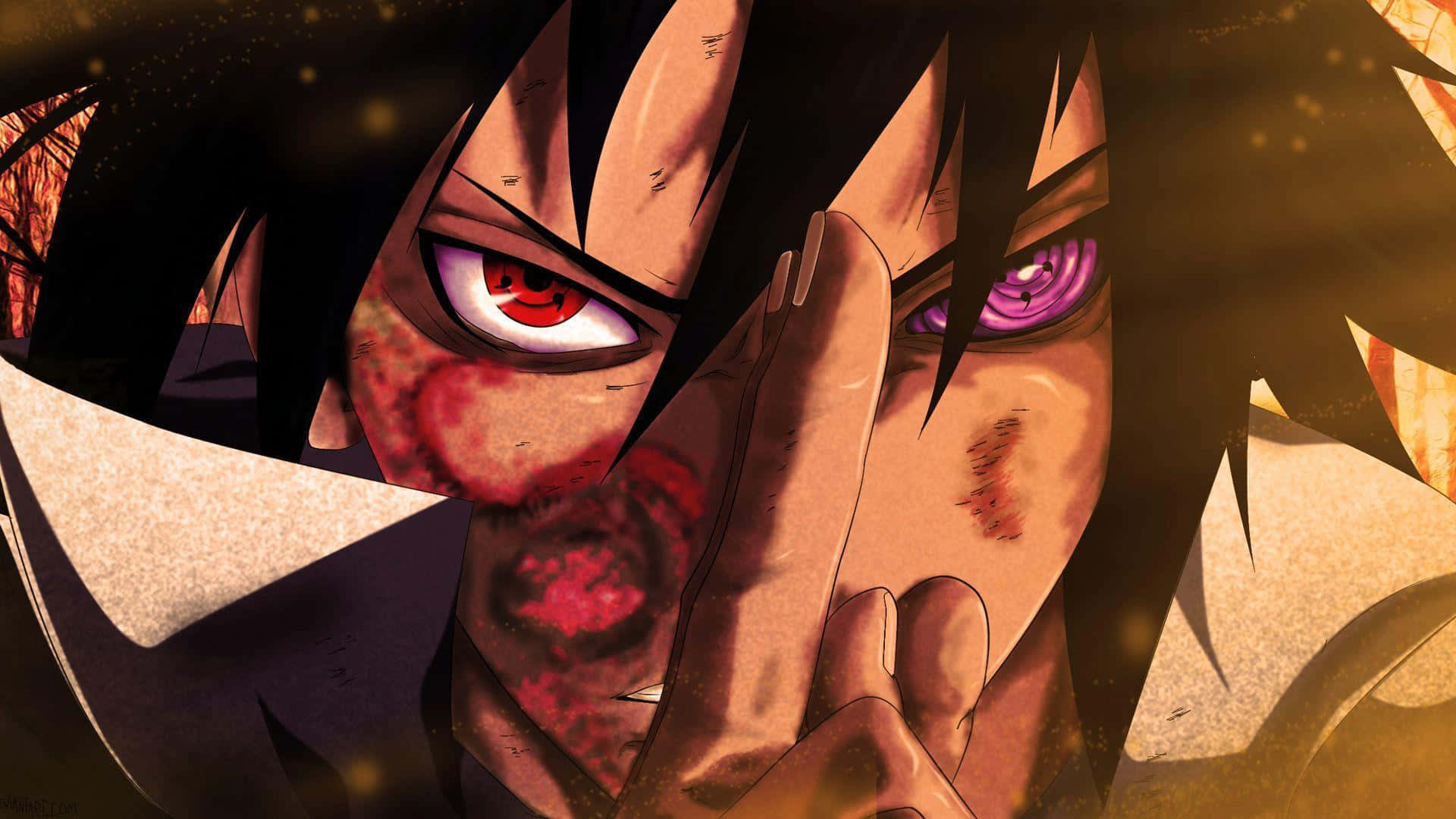 A Character With Purple Eyes And Black Hair Background