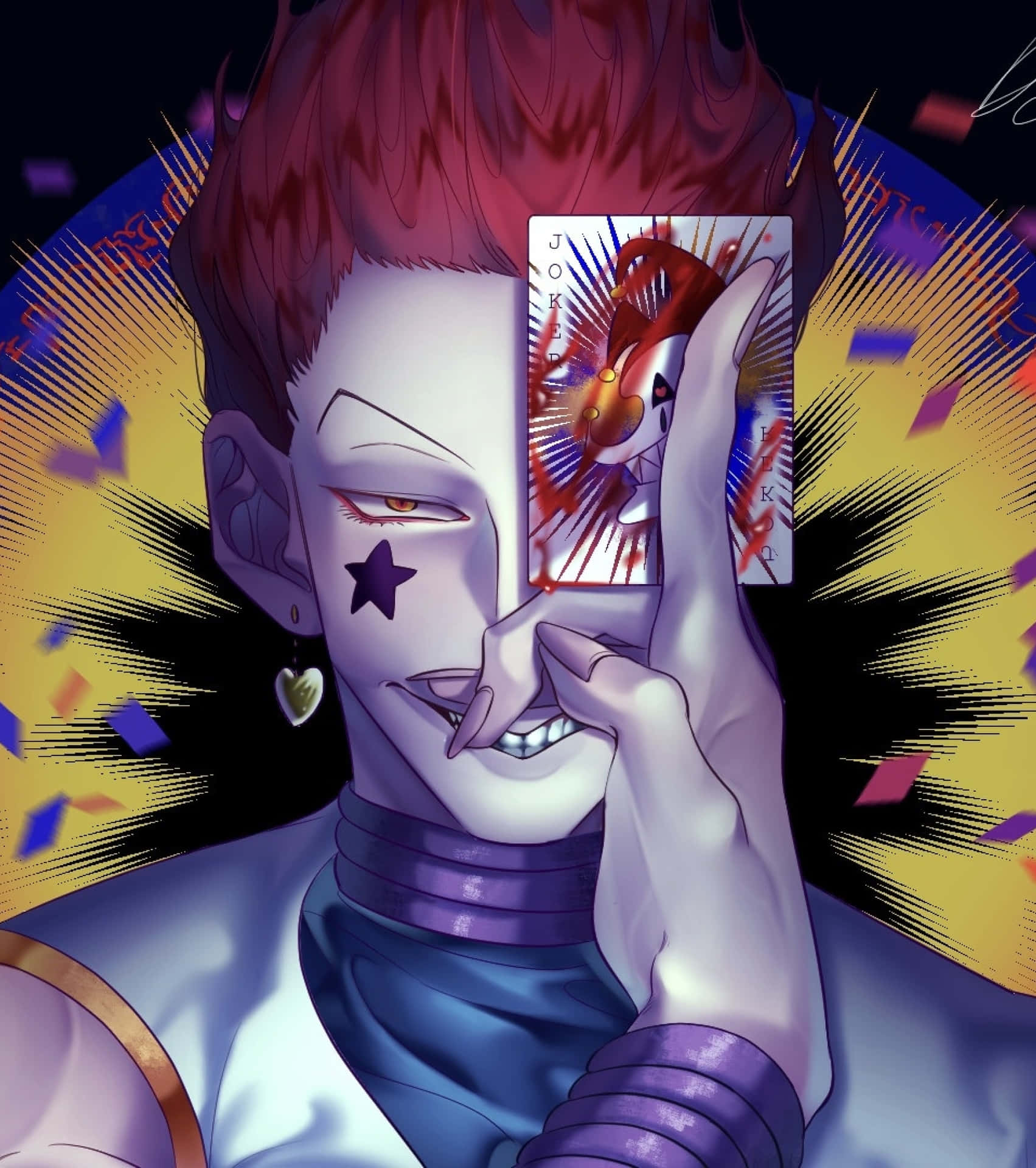 A Character With Red Hair And A Card In His Hand Background