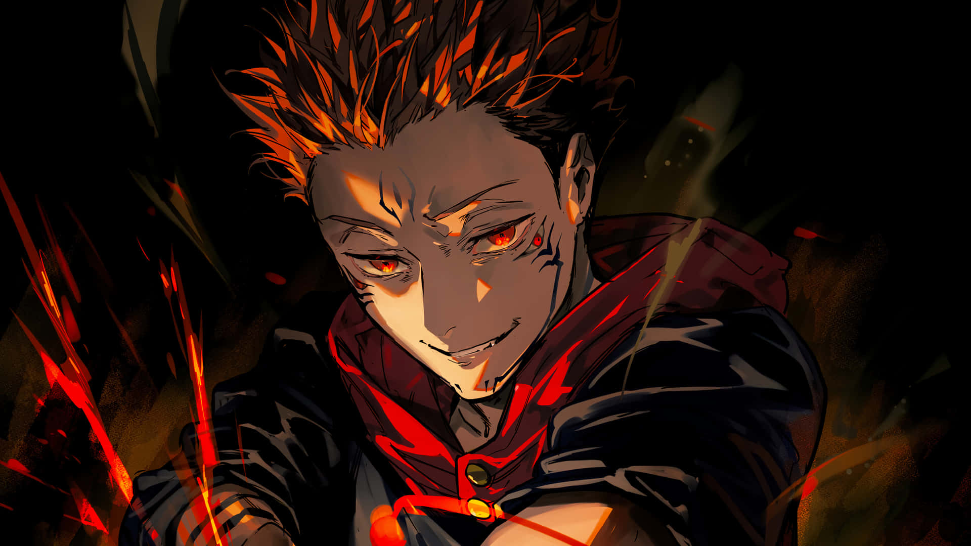 A Character With Red Hair And A Sword Background