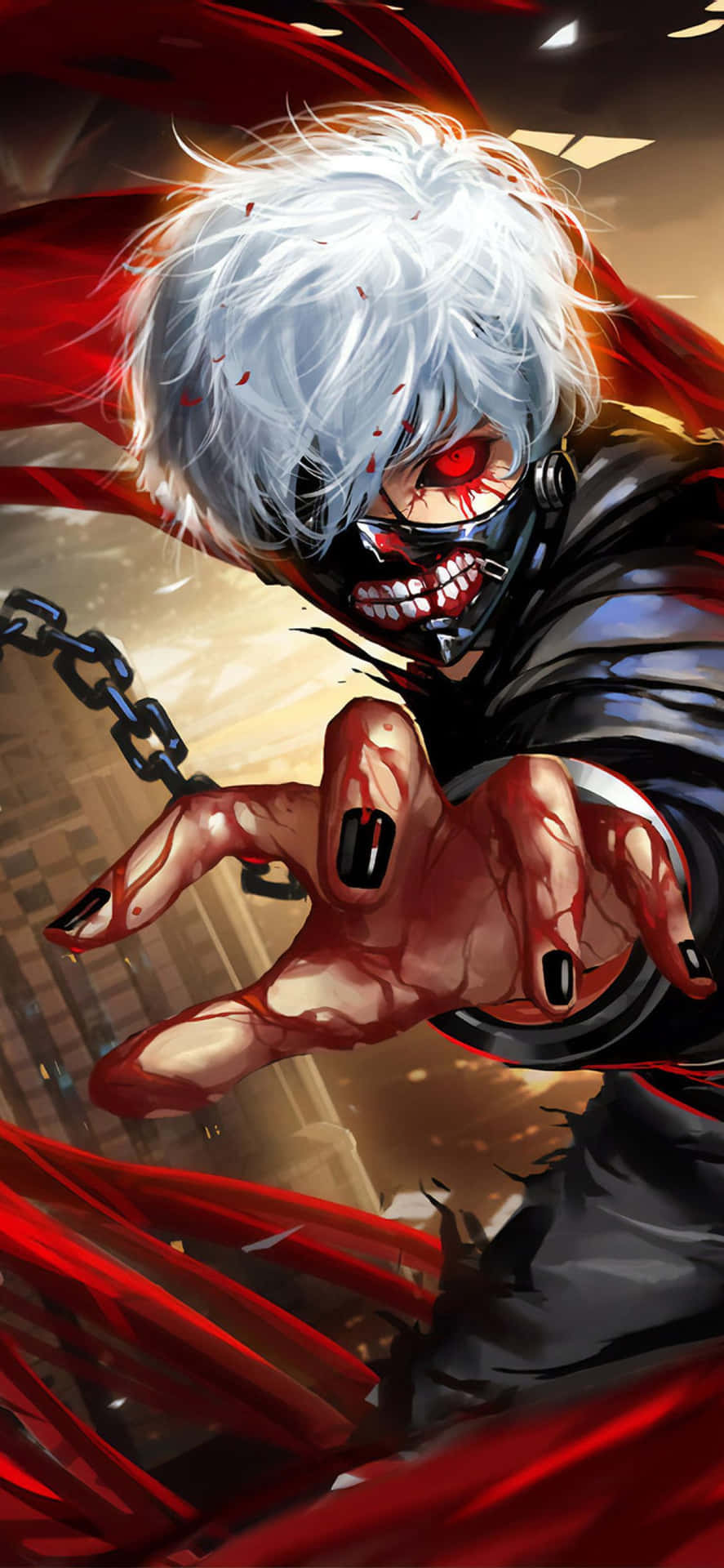 A Character With Red Hair And Chains Background