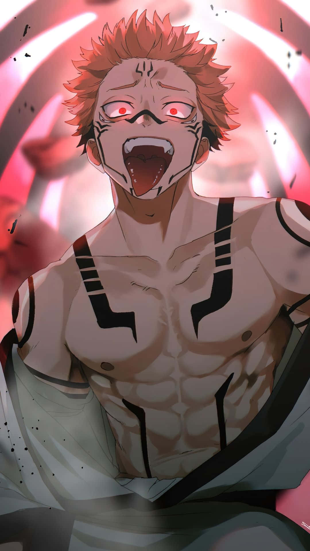 A Character With Red Hair And Red Eyes Background