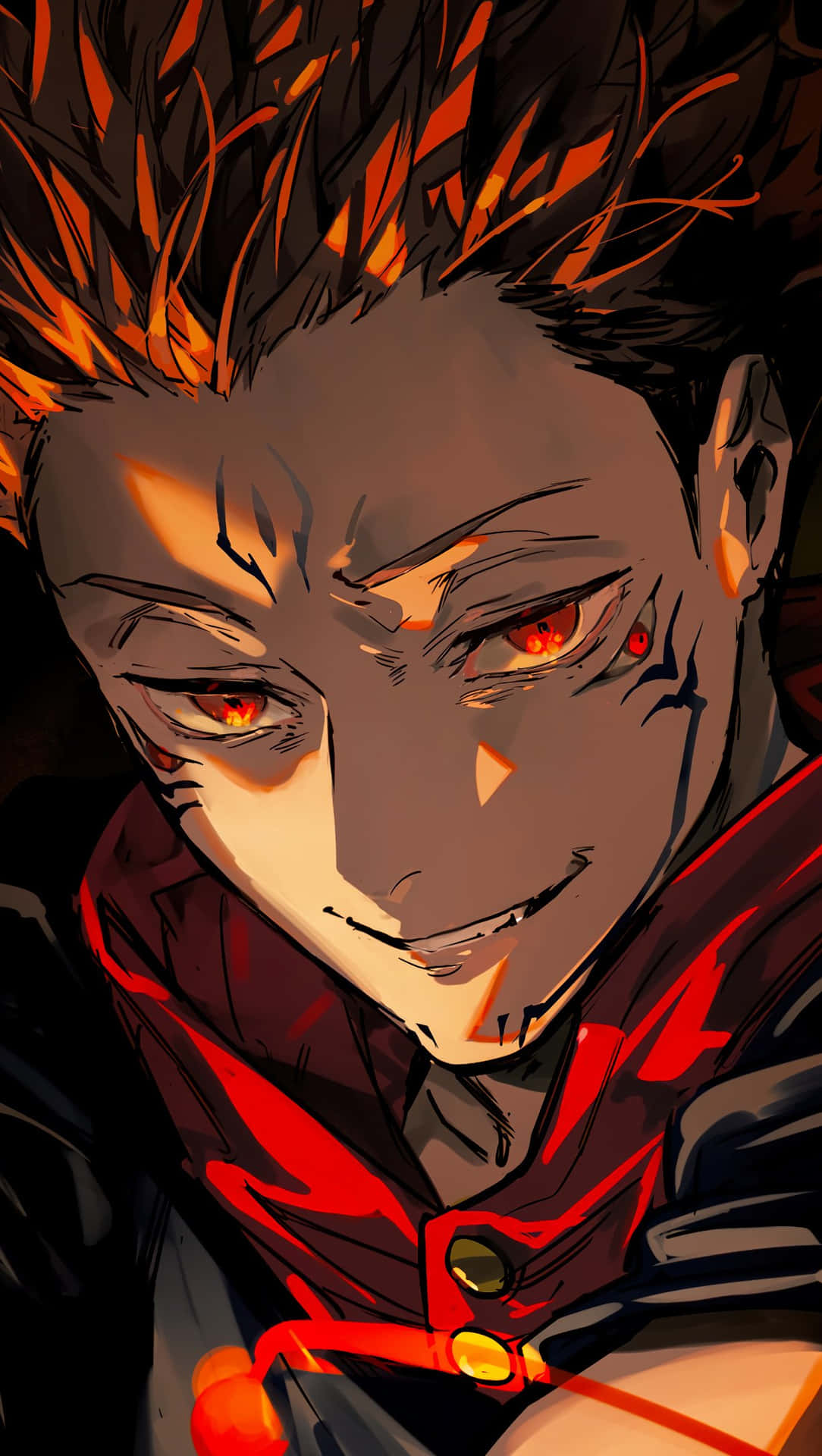 A Character With Red Hair And Red Eyes Background