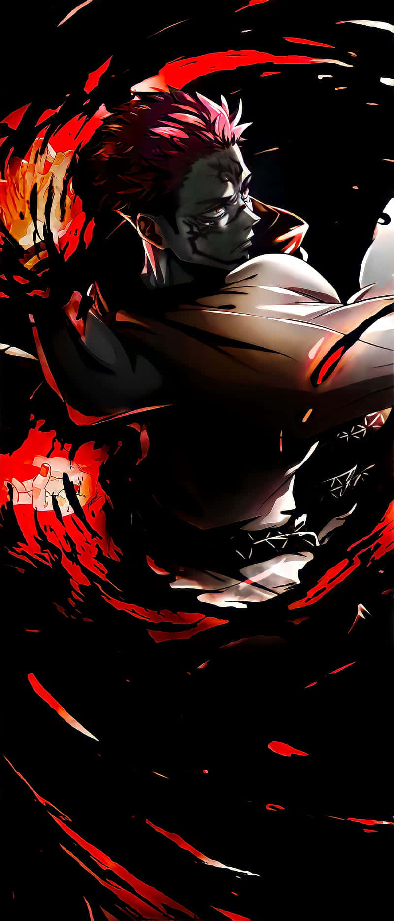 A Character With Red Hair And Red Flames Background