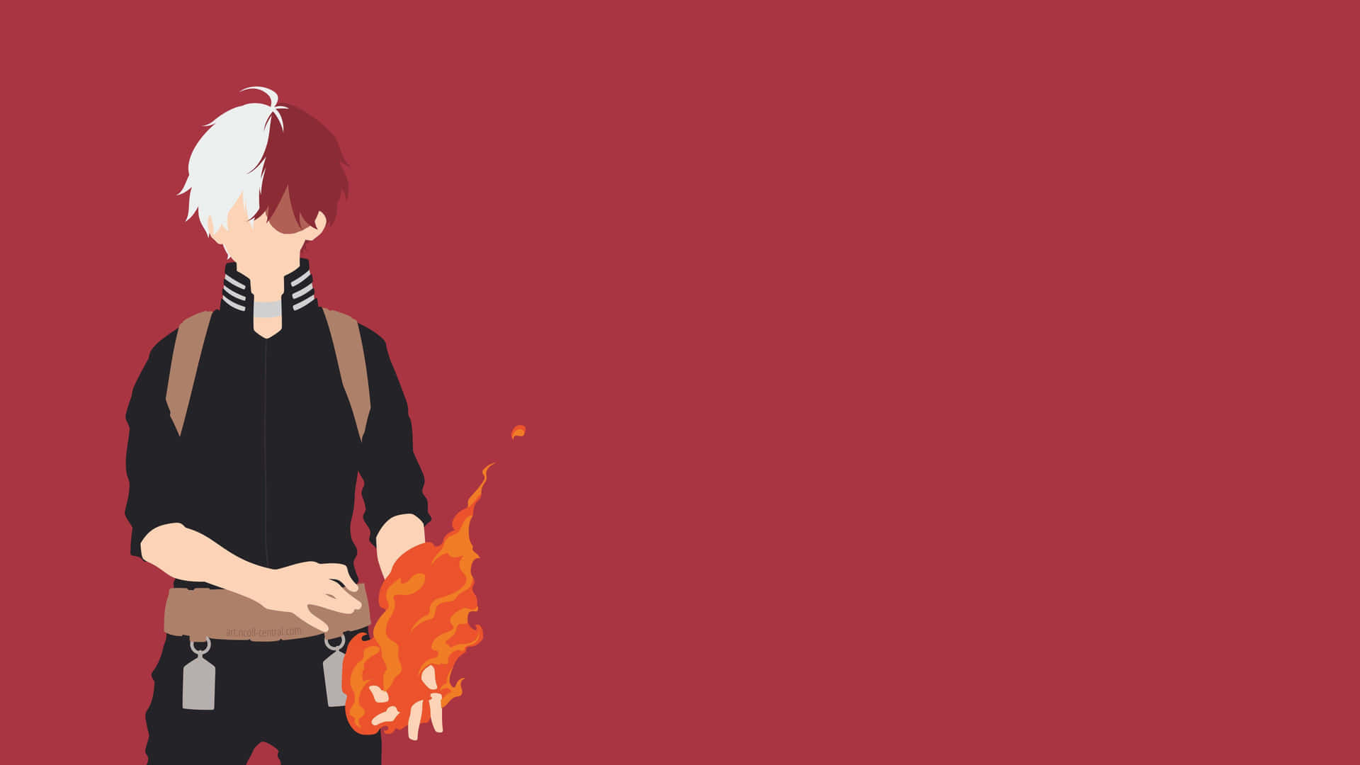 A Character With Red Hair And White Hair Holding A Fire Background