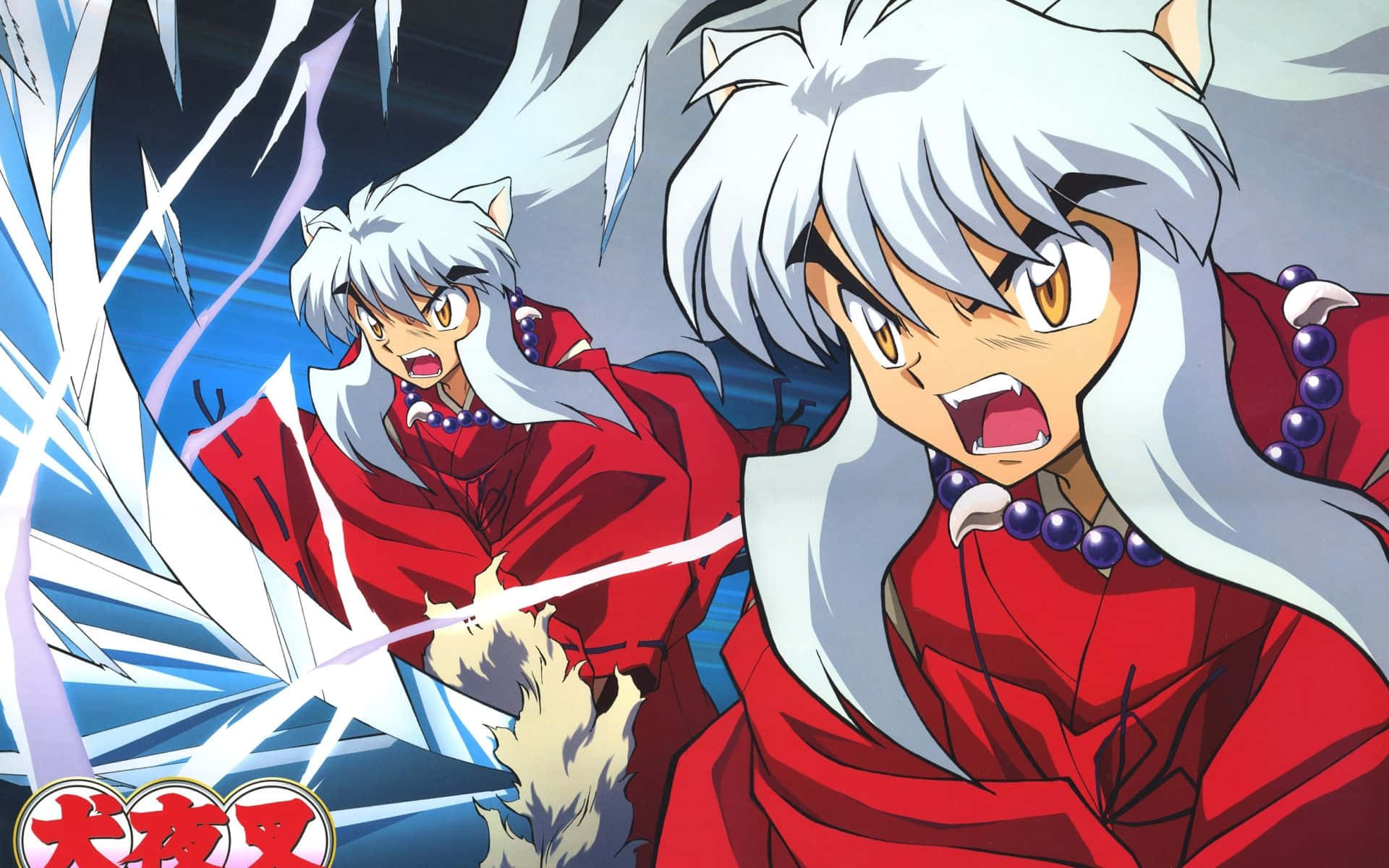 A Character With White Hair And A Sword Background