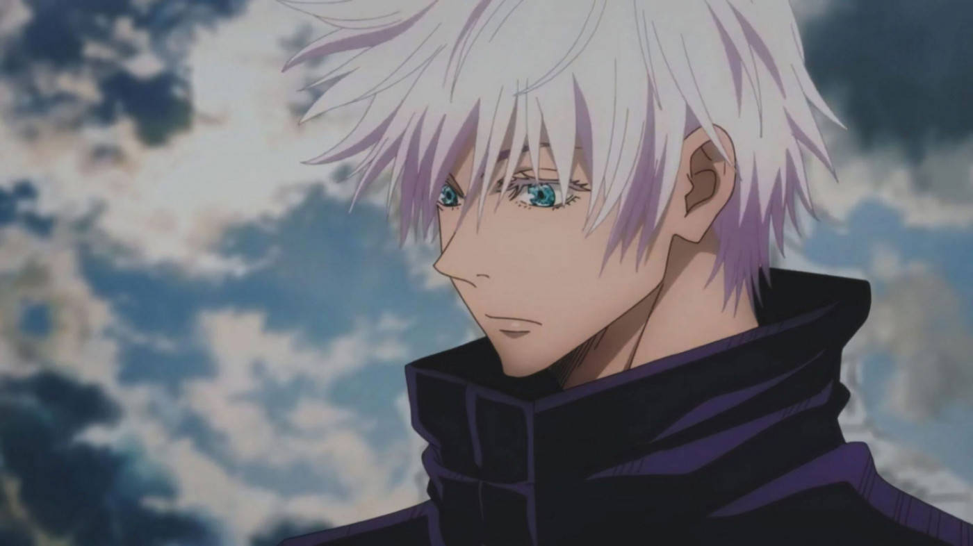 A Character With White Hair And Blue Eyes Background