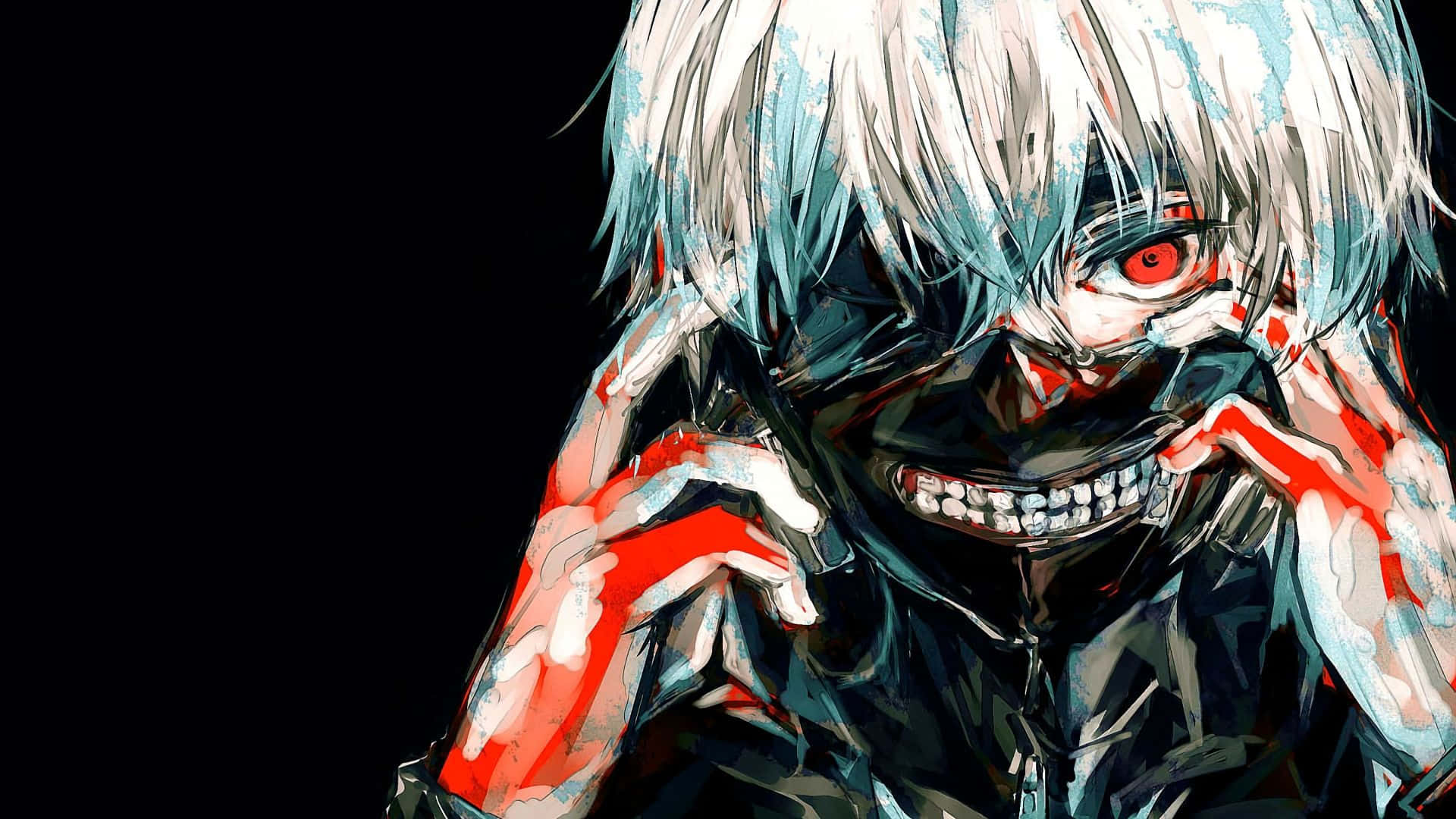 A Character With White Hair And Red Eyes Background