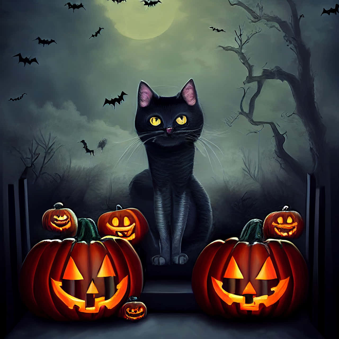 A Charming Halloween Cat Ready To Celebrate Background