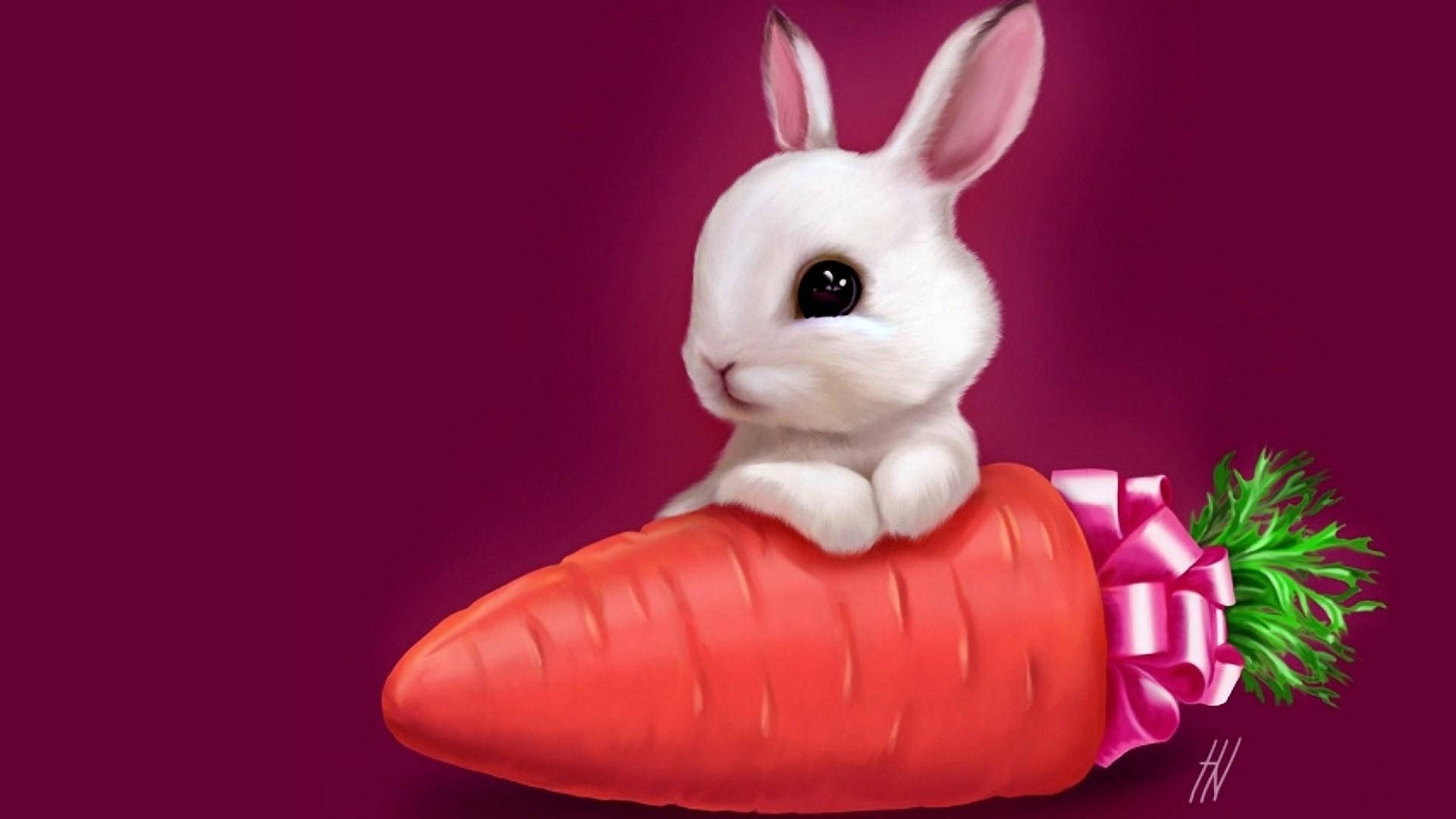 A Cheerful Bunny Enjoying A Fresh Carrot. Background