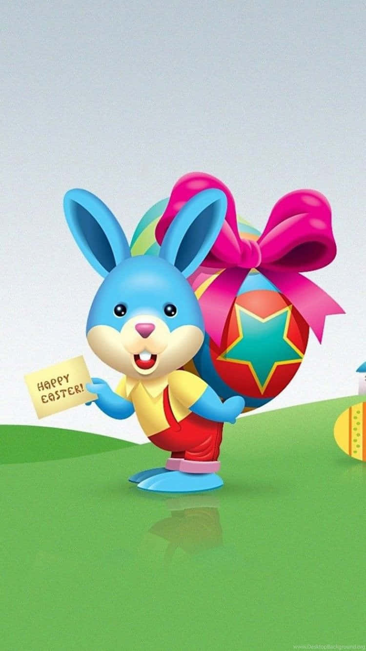 A Cheerful Easter Bunny Hopping Around A Decorated Easter Tree. Background