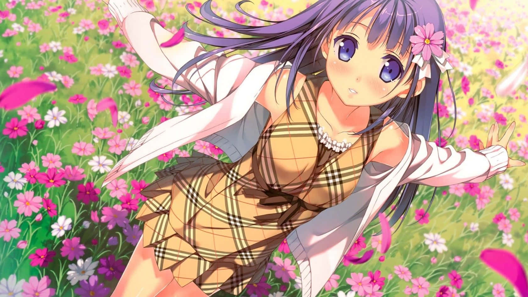 A Cheerful Young Anime Girl With Pigtails And A Smile Background