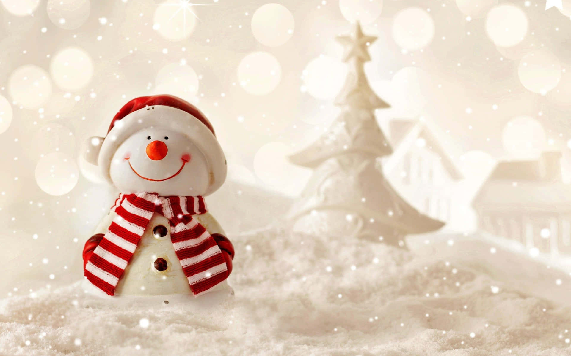A Cheery Christmas Snowman Smiles Against A Frosty Winter Background Background