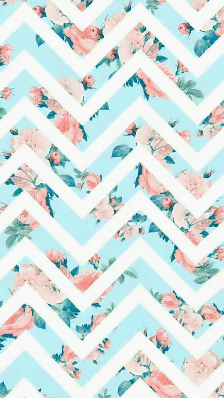 A Chevron Pattern With Pink And Blue Flowers Background