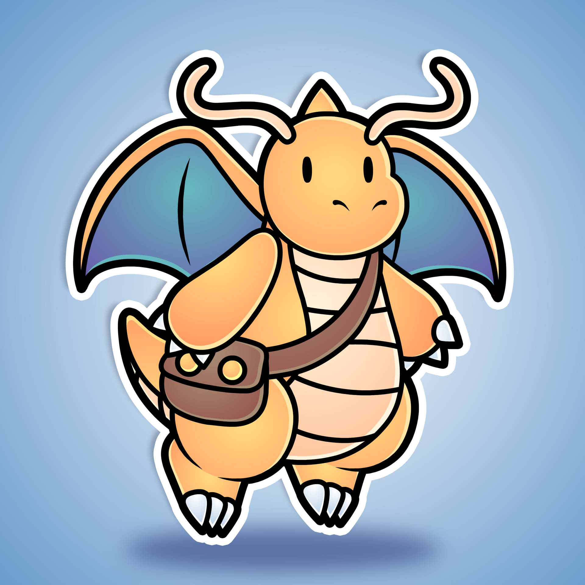 A Chibi Dragonite Flying Through The Sky Background