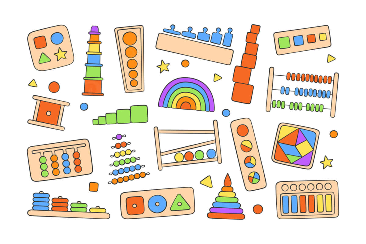 A Child Playing With Colorful Educational Toys Background