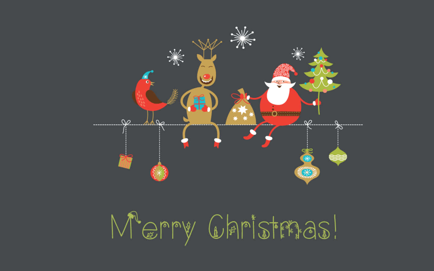 A Christmas Card With Santa And Reindeer On A Gray Background Background