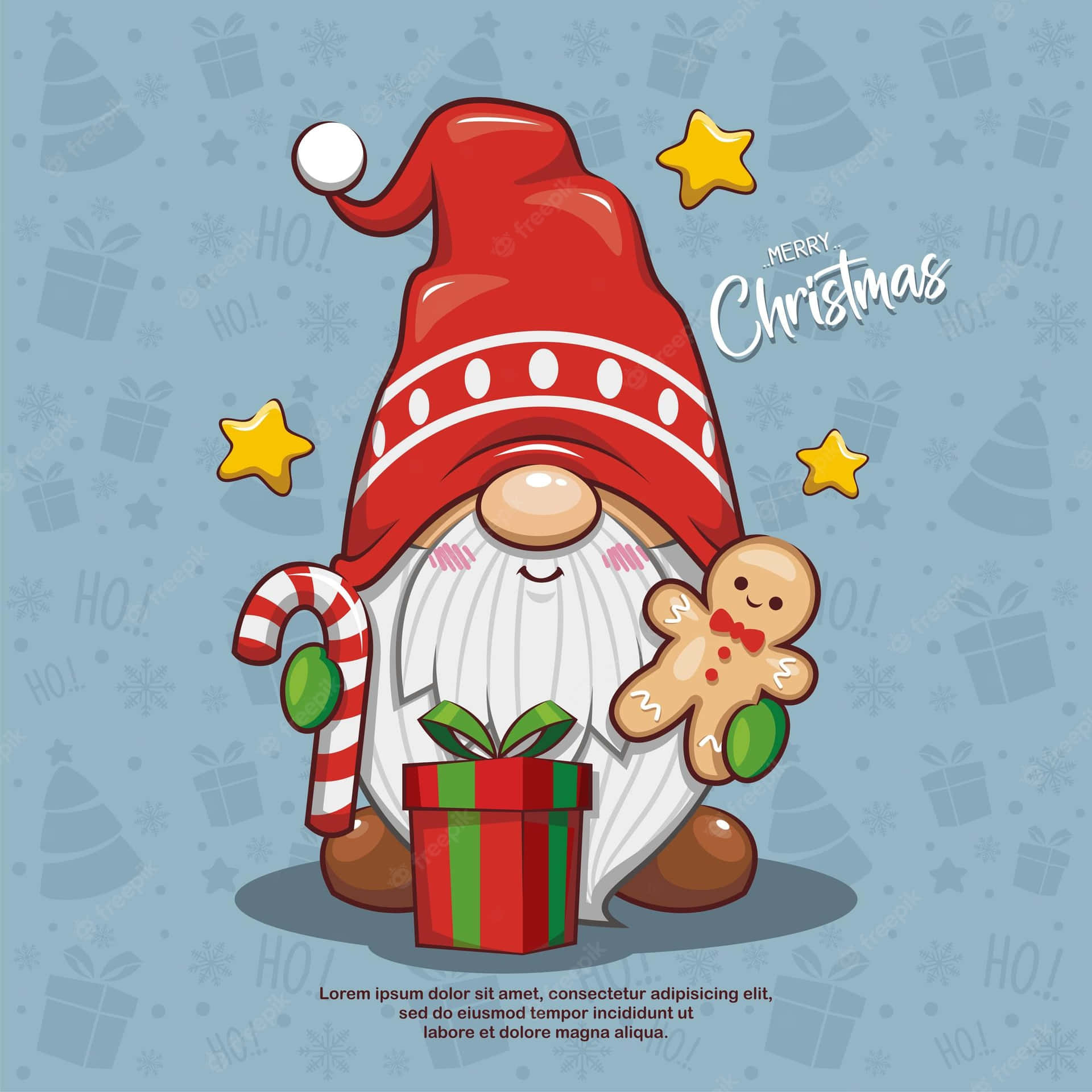 A Christmas Gnome With A Gift And A Cookie Background