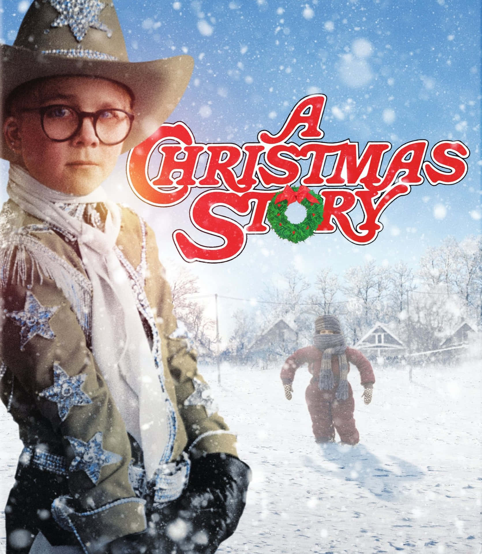 A Christmas Story Poster With A Boy In A Cowboy Hat Background