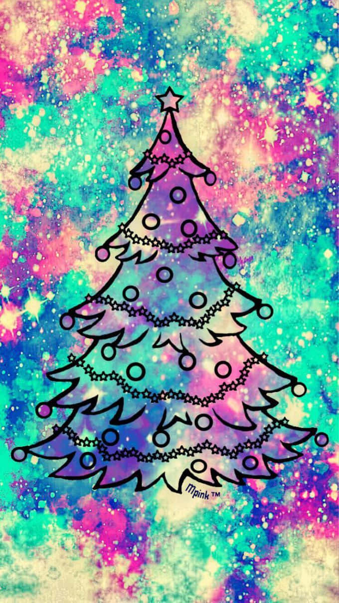 A Christmas Tree With Stars On A Colorful Background Background