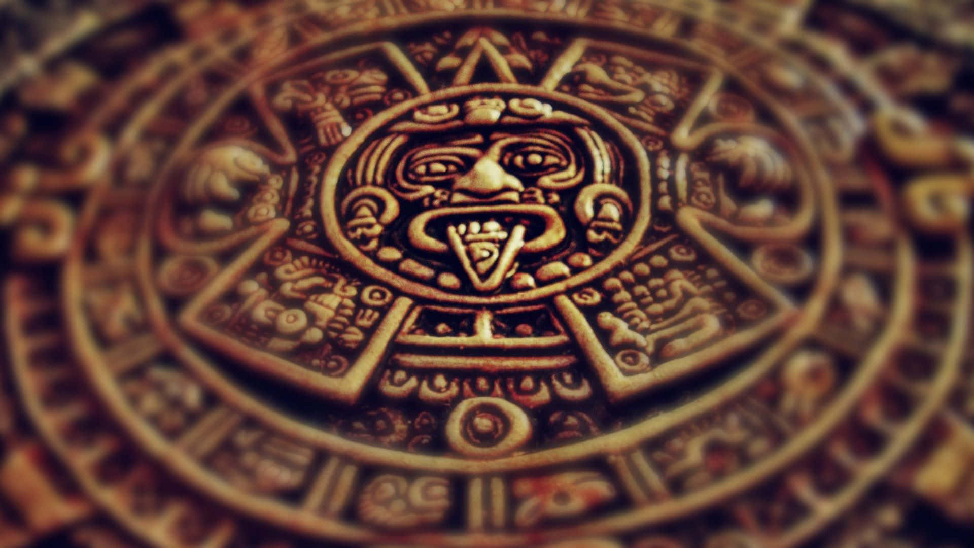 A Circular Aztec Calendar With A Sun And Moon Background