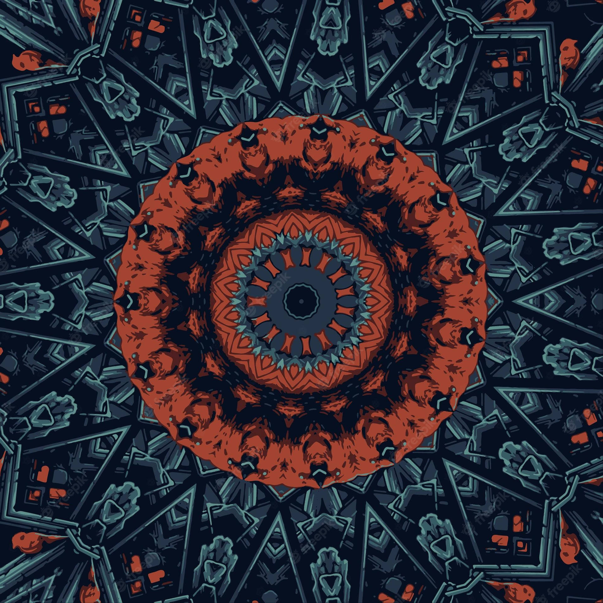 A Circular Design With Blue And Orange Colors Background