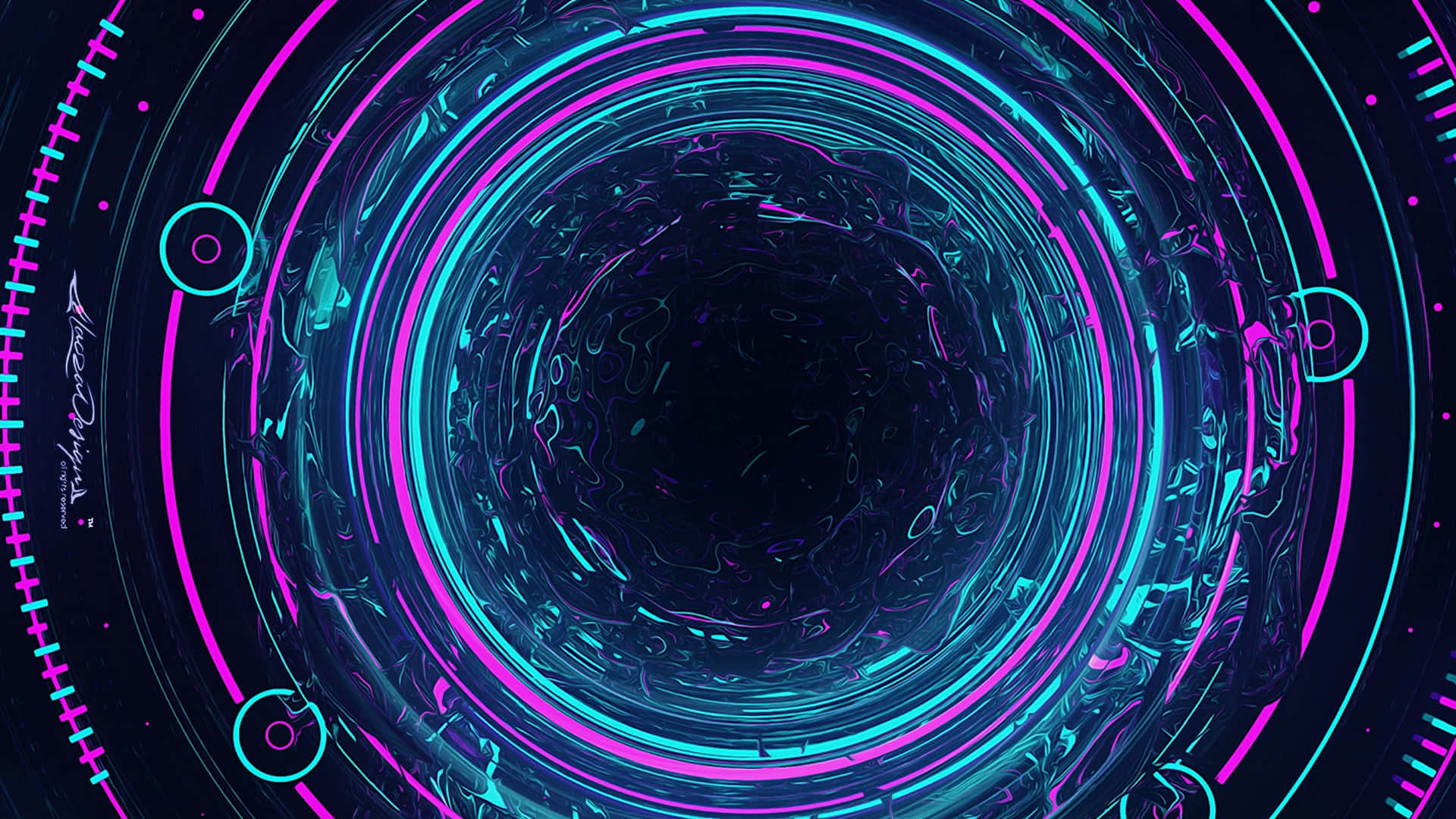 A Circular Neon Light Tunnel With Blue And Purple Lights Background