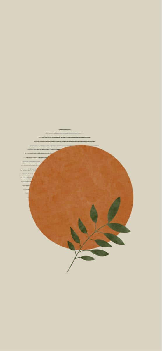 A Circular Orange Leaf With A Beige Background Background