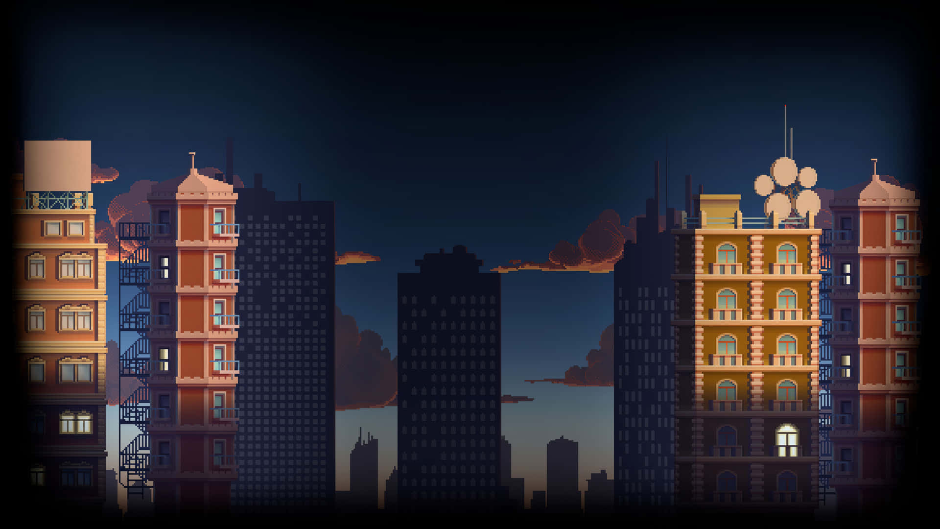 A City Dotted With Colorful Pixel Art Background