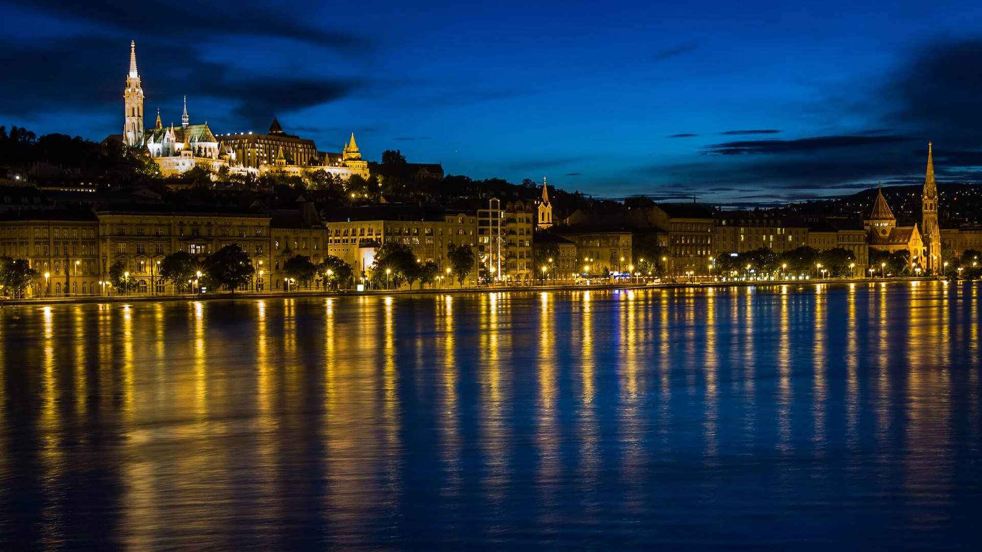 A City Is Lit Up At Night