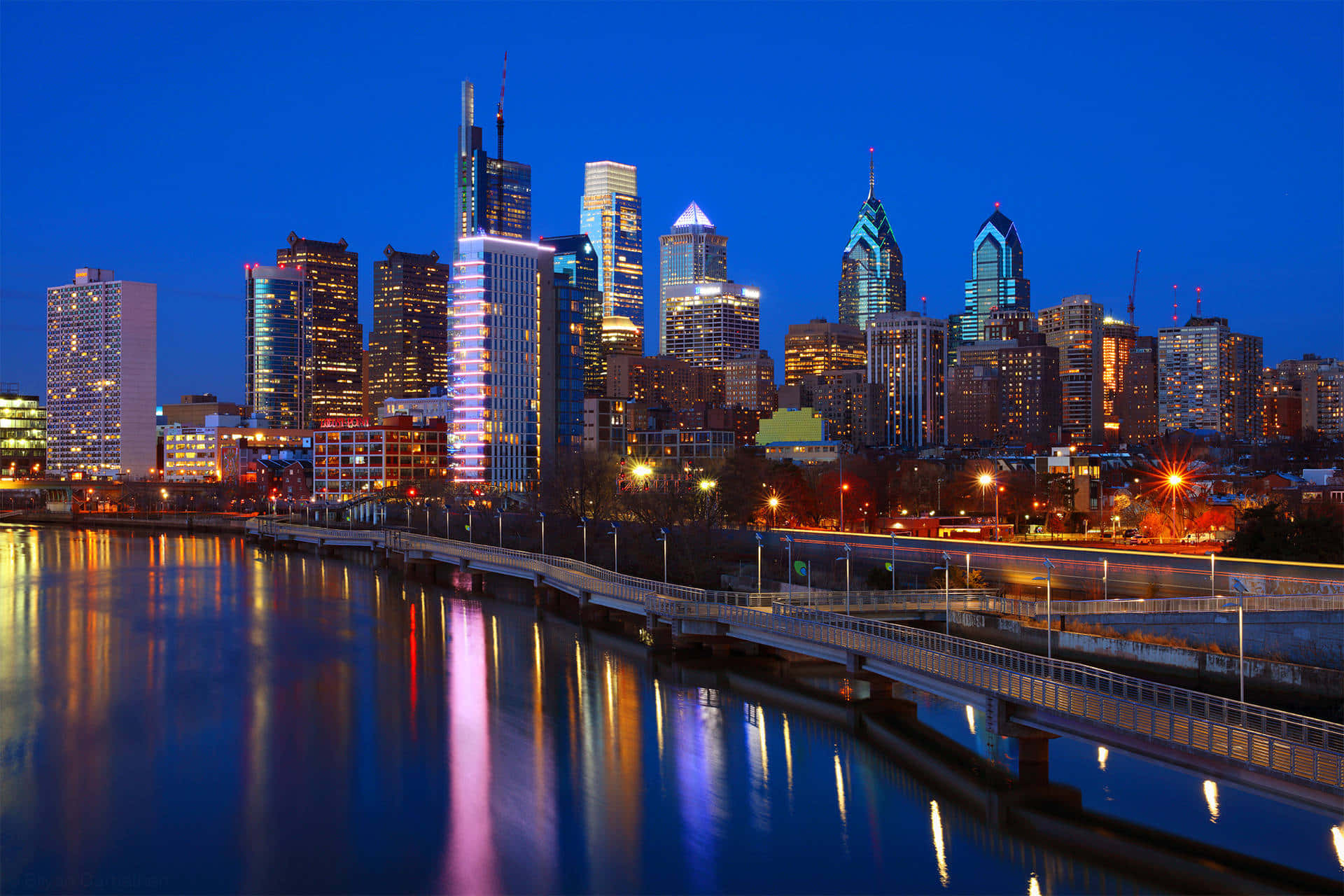 A City Skyline At Night Background