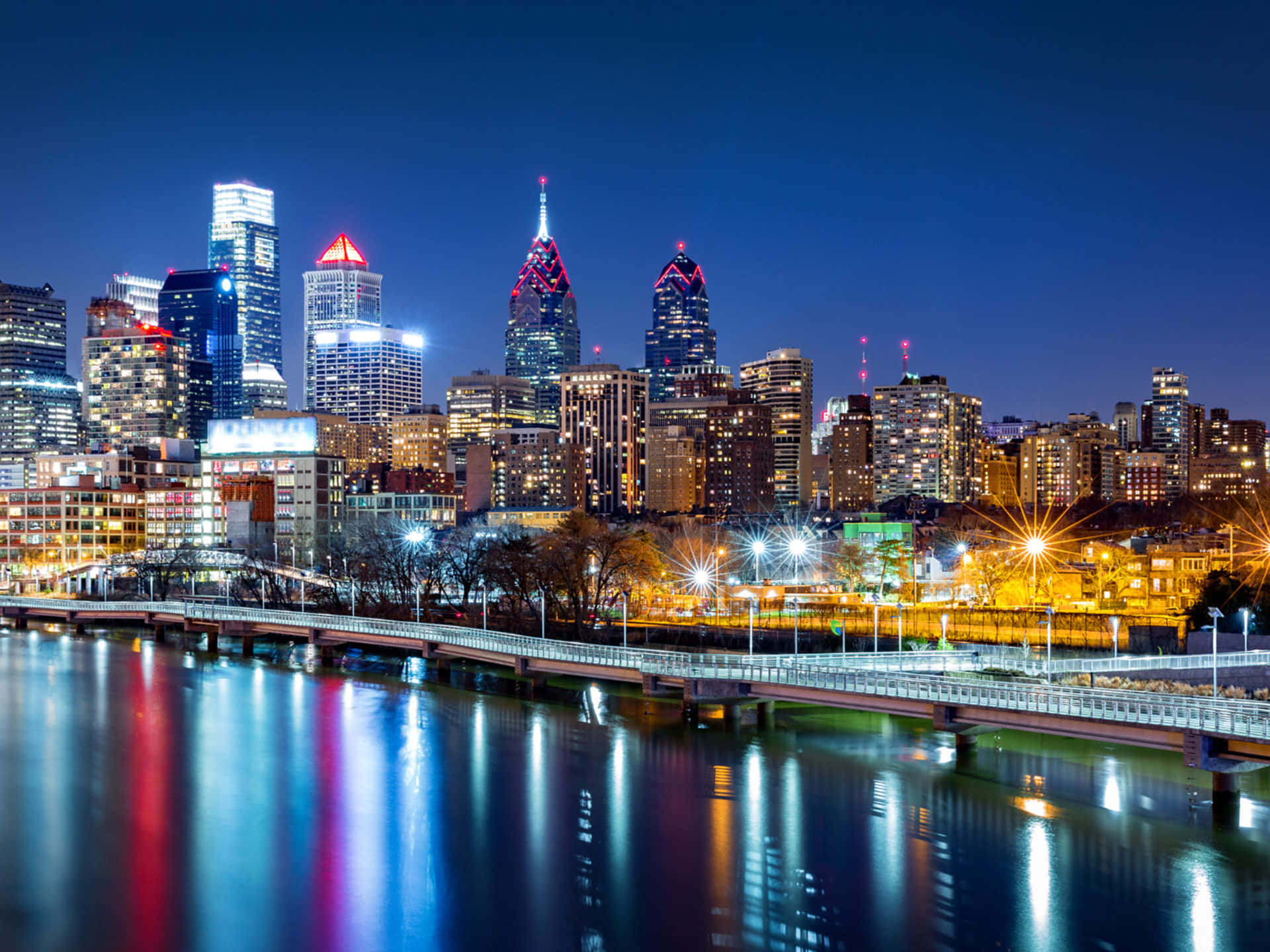 A City Skyline At Night Background