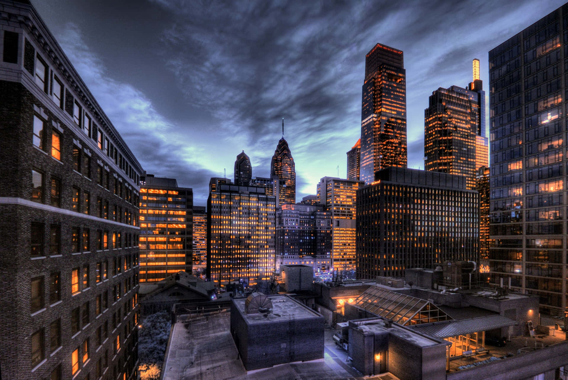 A City Skyline At Night Background