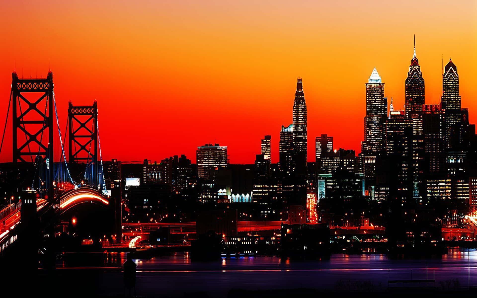 A City Skyline At Sunset Background