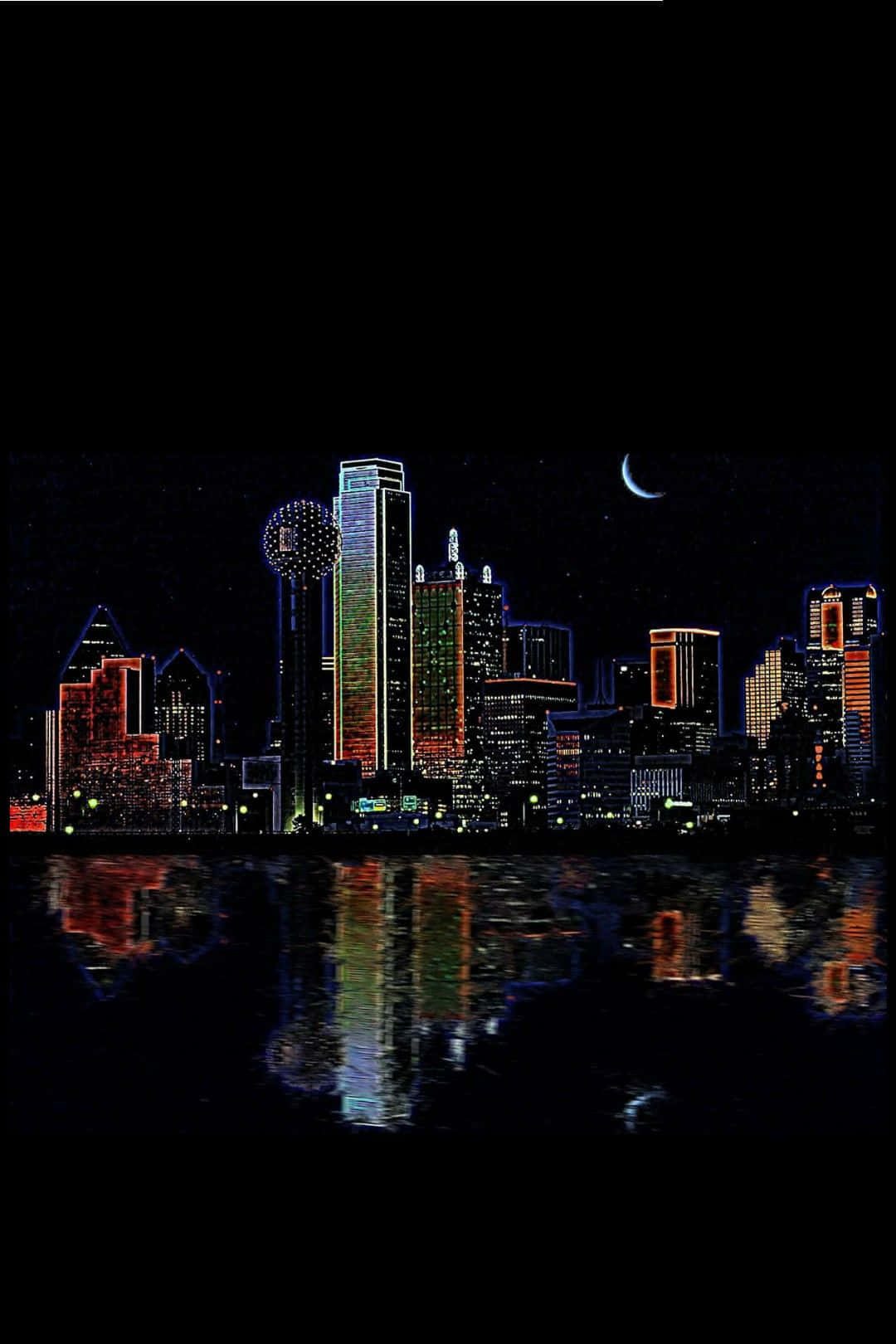 A City Skyline With A Moon And Stars Background